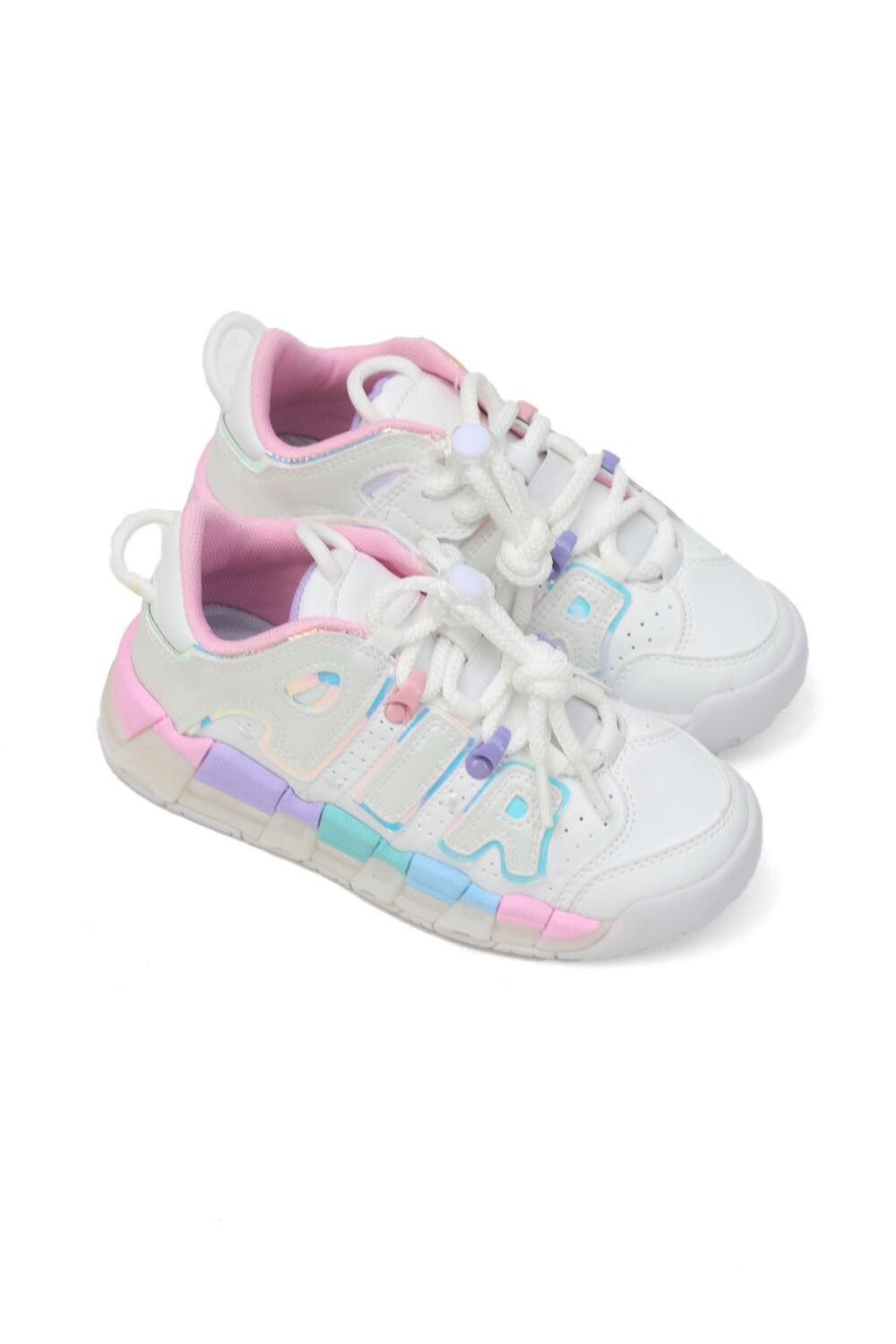 Elra Hakiki Deri İthal Pembe-Beyaz Renk Çocuk Sneakers GF002