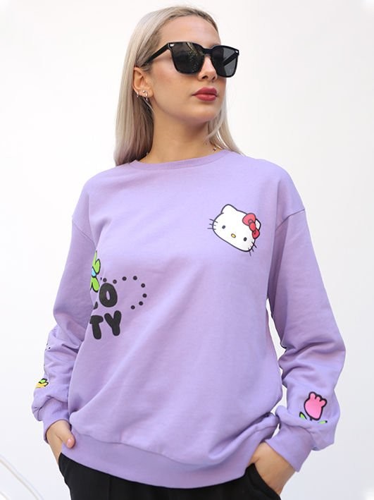 Pamuklu Yapıda Hello Kitty Lila Renk Kadın Sweat M082