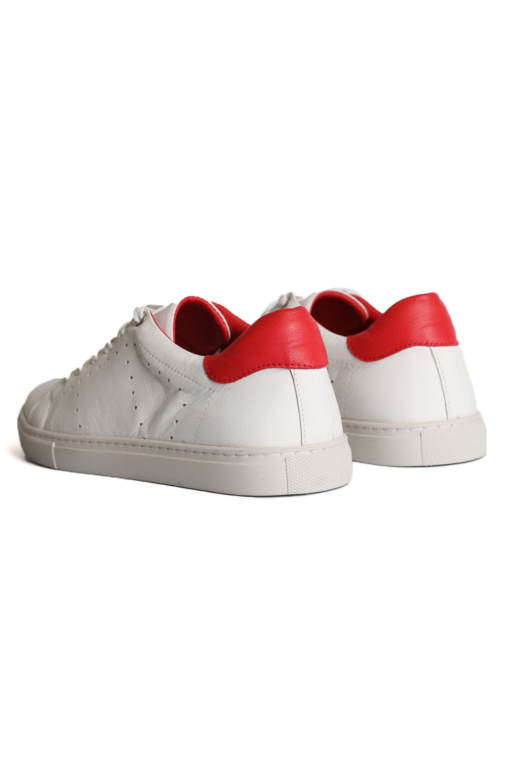 Hakiki Deri El Yapımı Ortapedik Beyaz Kırmızı Tabanlı Erkek Sneakers