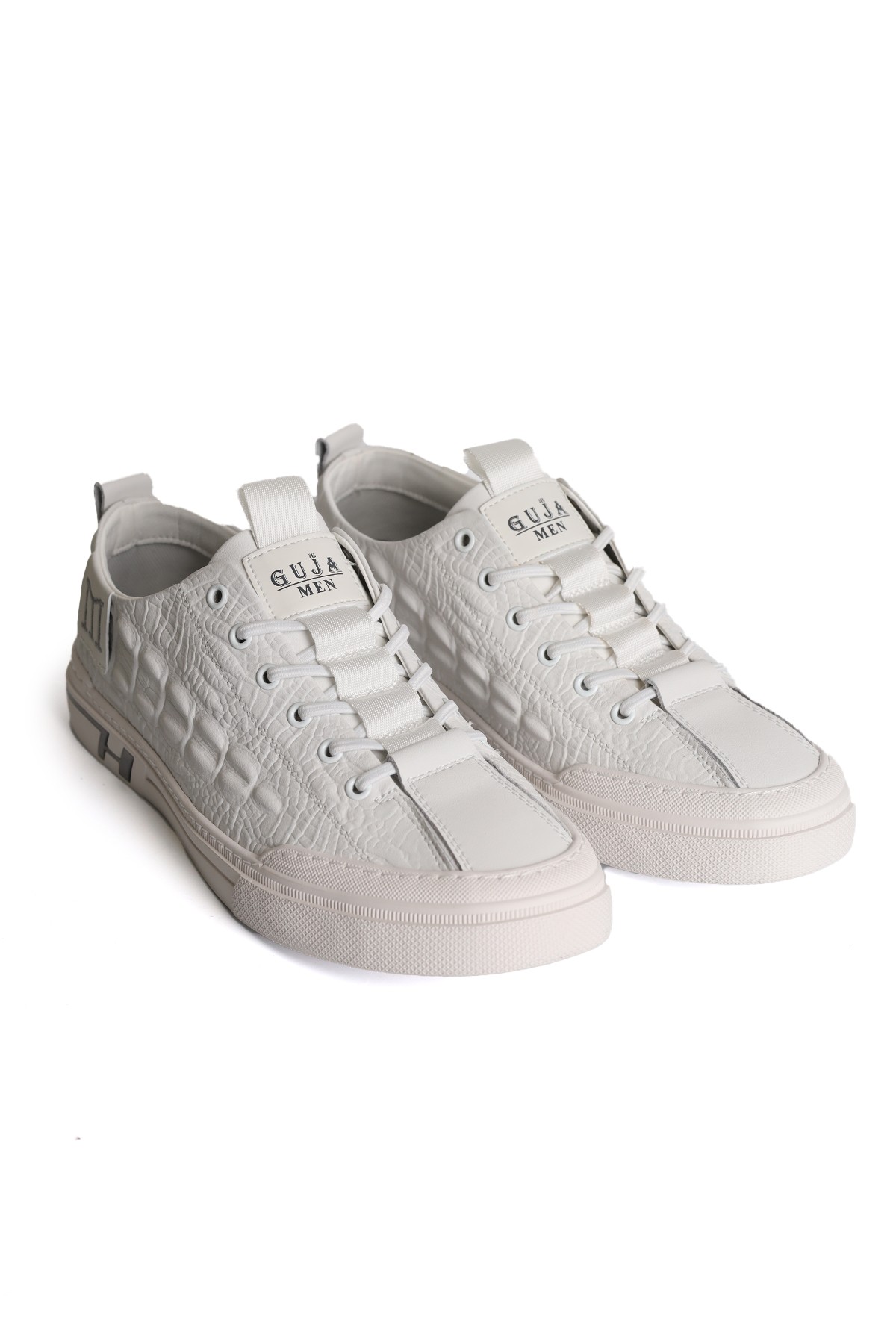 Hakiki Deri Kabartma Yan Detaylı Beyaz Erkek Sneaker