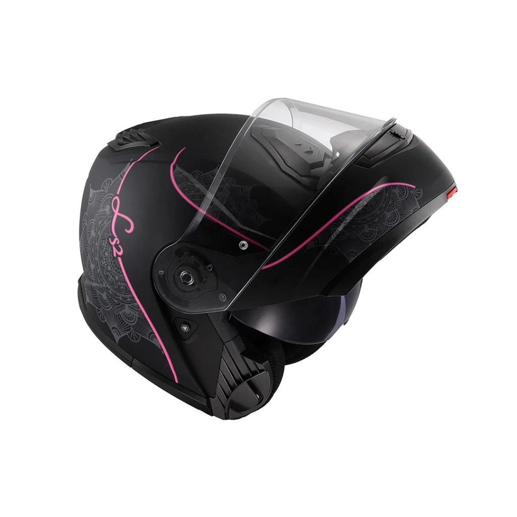 Ls2 Strobe 2 Lux Mat Siyah - Pembe Çene Açılır Kask Vizörlü Motosiklet Kaskı