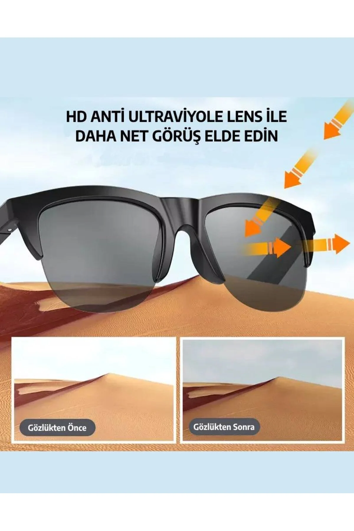 Unisex Bluetooth 5.3 HIFI Çift Hoparlörlü Akıllı UV HD Güneş Gözlüğü - Dokunmatik Kontrol