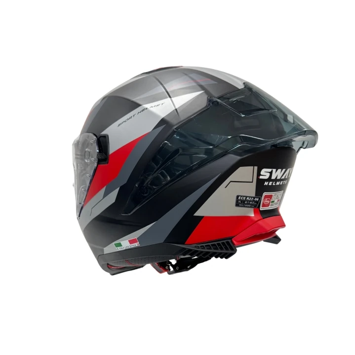 Sway 865 Titan Siyah Beyaz Kırmızı Kask Vizörlü Motosiklet Kaskı