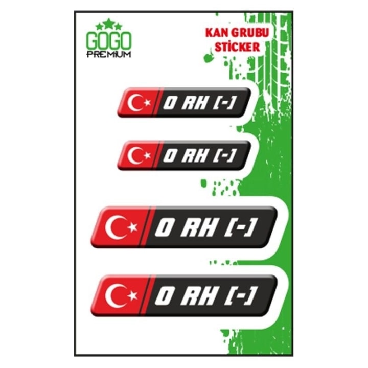 Gogo Kan Grubu 0 Rh(-) Damla Sticker Siyah 4lü (DE151)