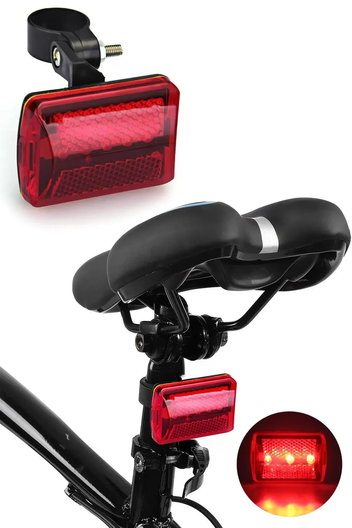 Bisiklet Arka Stop Lambası Kırmızı Pilli 300 Lümen 3 Mod Led Işık 
