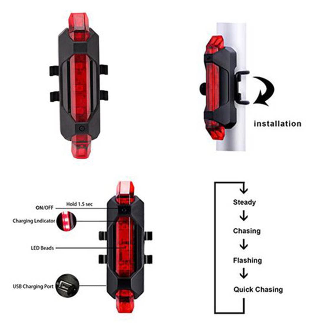 Bisiklet Arka Stop Lambası/Usb Şarjlı 4 Modlu Çakar Lambası Kırmızı