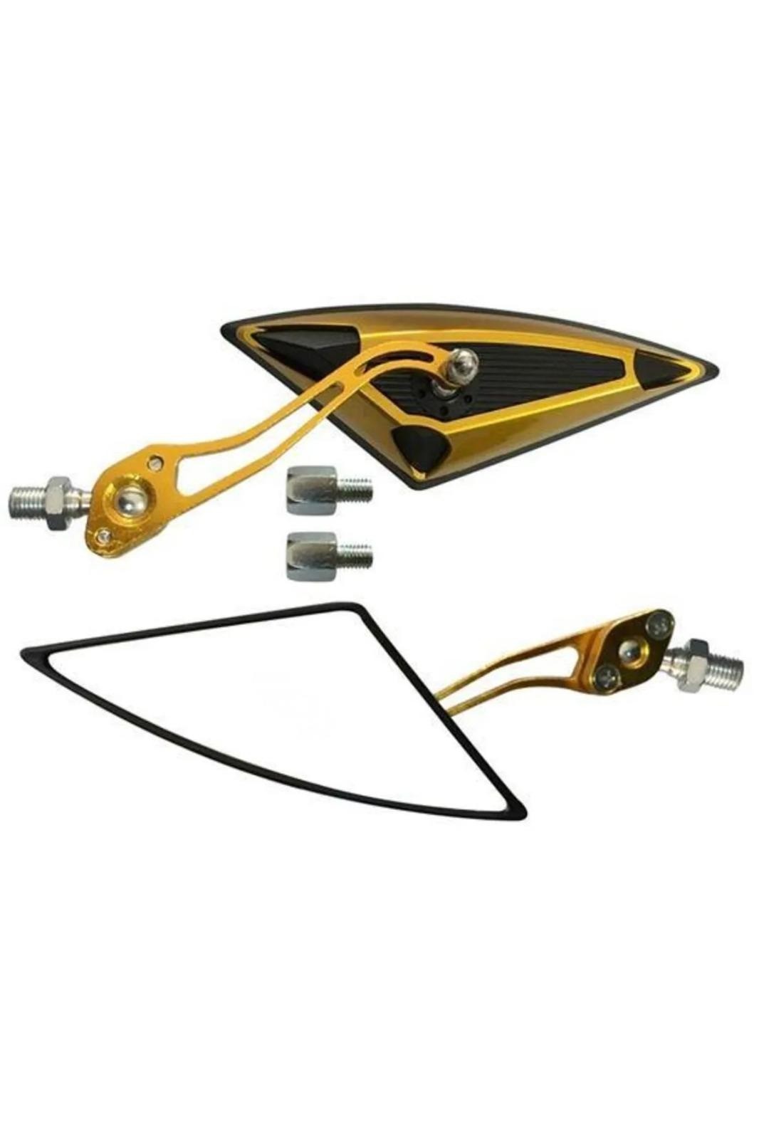 Motosiklet Modifiye Üçgen Ayna Gold 8 Mm 10 Mm Aparatlı