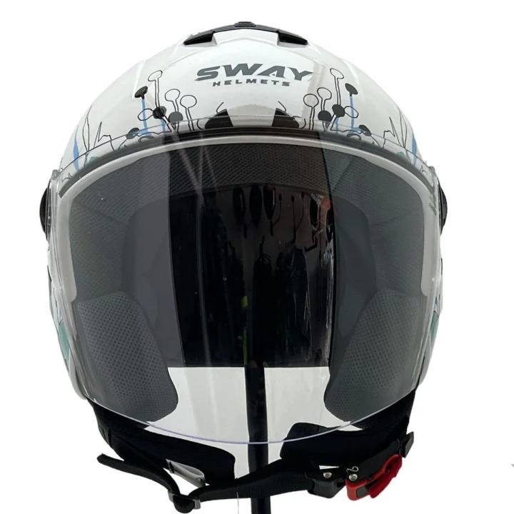 Sway 715 İris Beyaz - Mavi Kask Vizörlü Motosiklet Kaskı