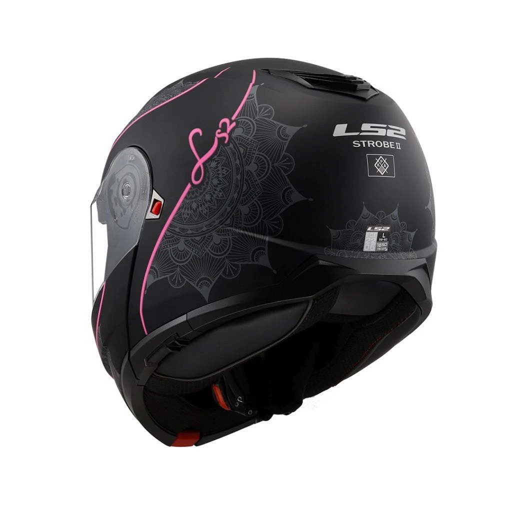 Ls2 Strobe 2 Lux Mat Siyah - Pembe Çene Açılır Kask Vizörlü Motosiklet Kaskı