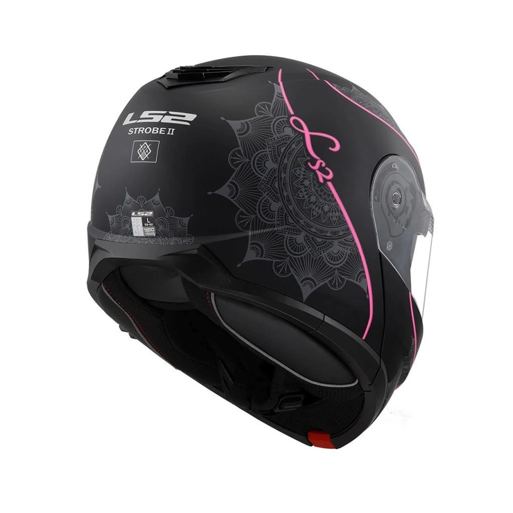 Ls2 Strobe 2 Lux Mat Siyah - Pembe Çene Açılır Kask Vizörlü Motosiklet Kaskı
