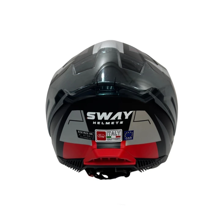 Sway 865 Titan Siyah Beyaz Kırmızı Kask Vizörlü Motosiklet Kaskı