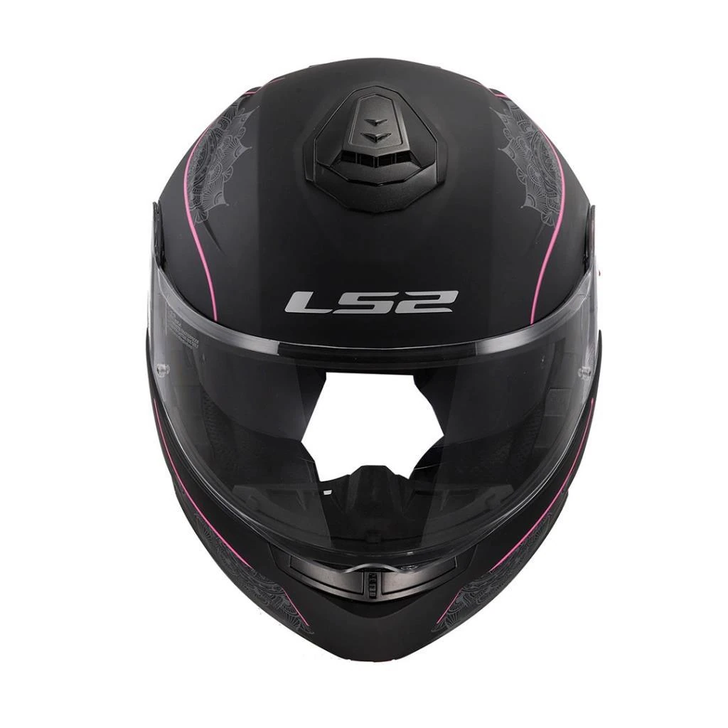 Ls2 Strobe 2 Lux Mat Siyah - Pembe Çene Açılır Kask Vizörlü Motosiklet Kaskı