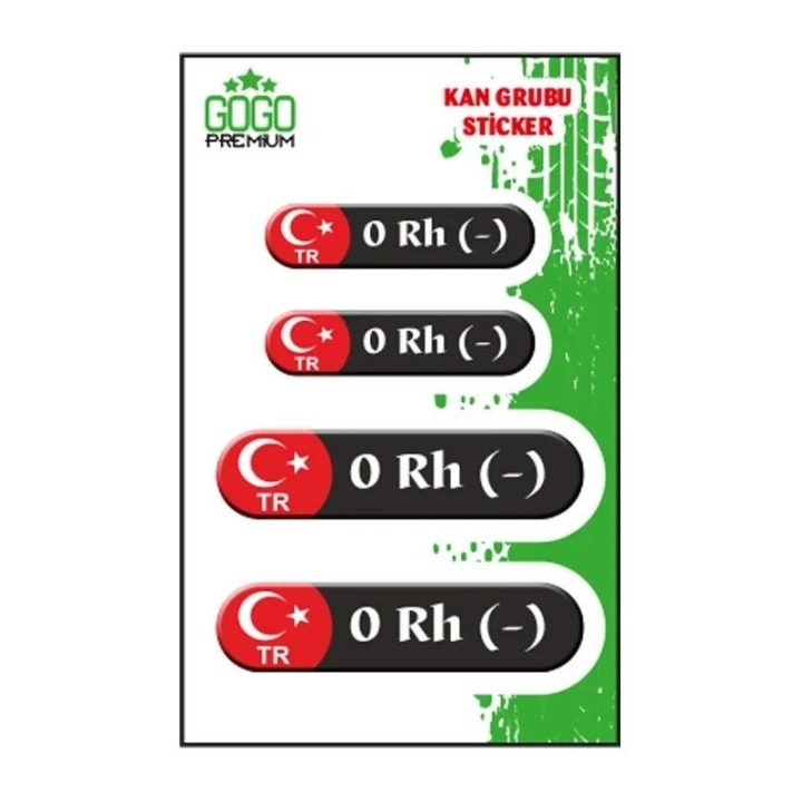 Gogo Kan Grubu 0 Rh(-) Damla Sticker Siyah 4lü (DE169)