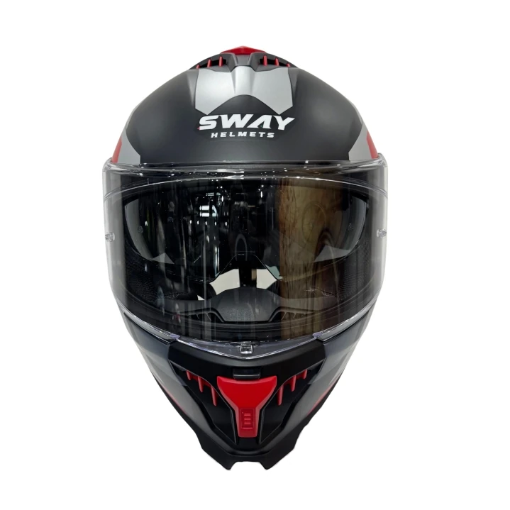 Sway 865 Titan Siyah Beyaz Kırmızı Kask Vizörlü Motosiklet Kaskı