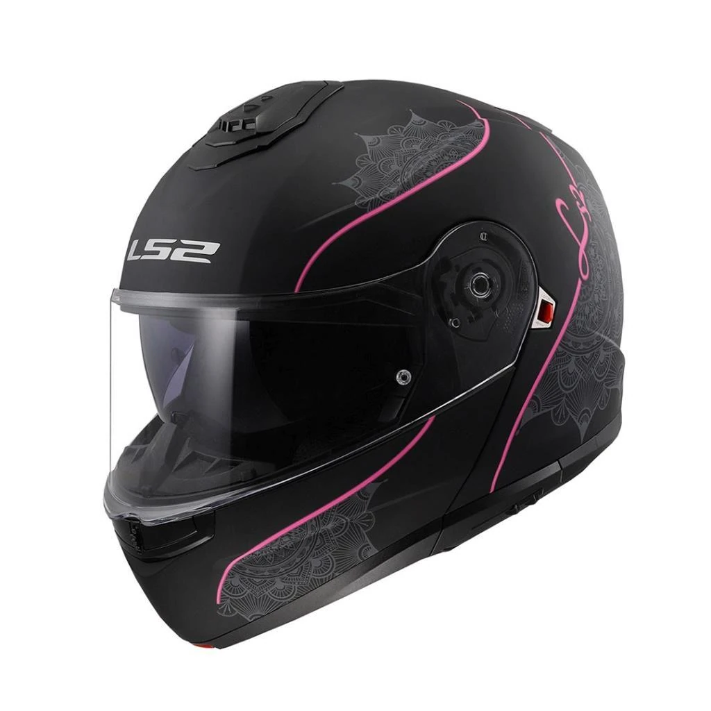 Ls2 Strobe 2 Lux Mat Siyah - Pembe Çene Açılır Kask Vizörlü Motosiklet Kaskı