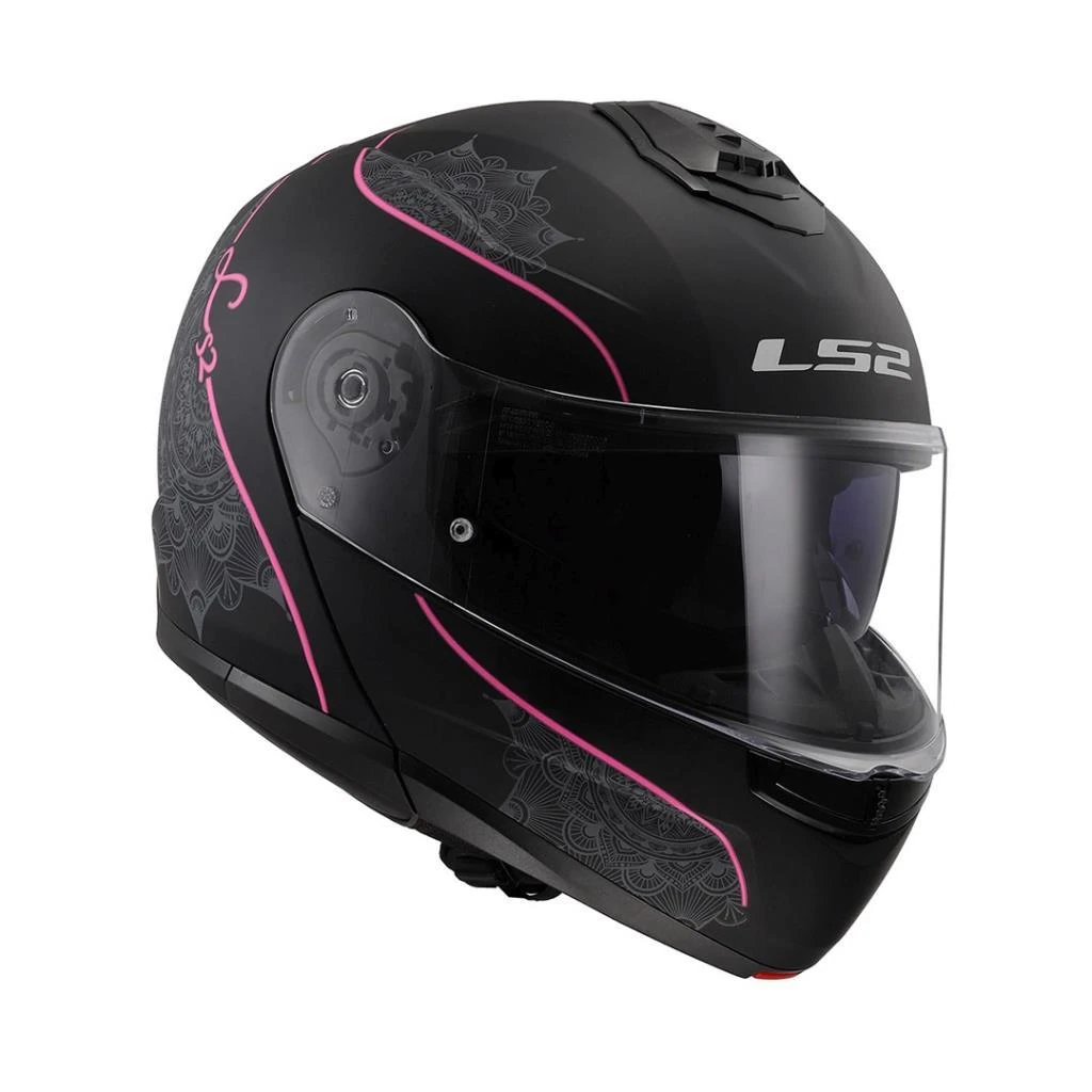 Ls2 Strobe 2 Lux Mat Siyah - Pembe Çene Açılır Kask Vizörlü Motosiklet Kaskı