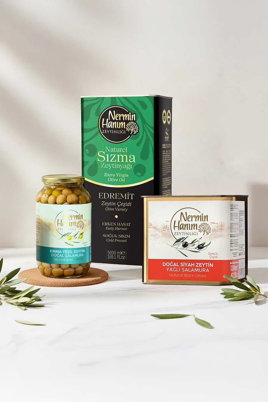 5 lt Edremit Erken Hasat Soğuk Sıkım Alana Hediye Zeytin Seti