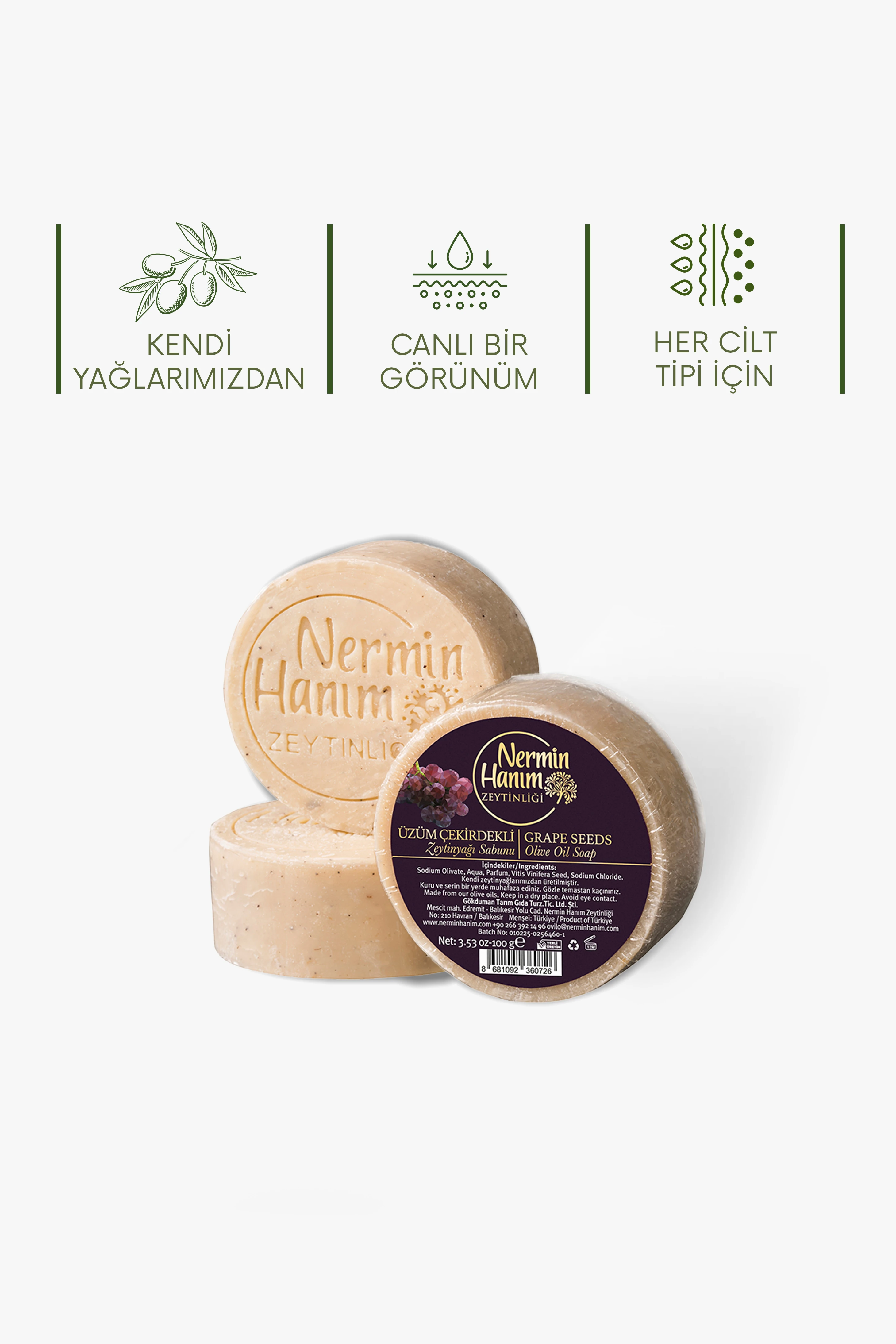 Zeytinyağı Sabunu - Üzüm Çekirdekli (100gr)