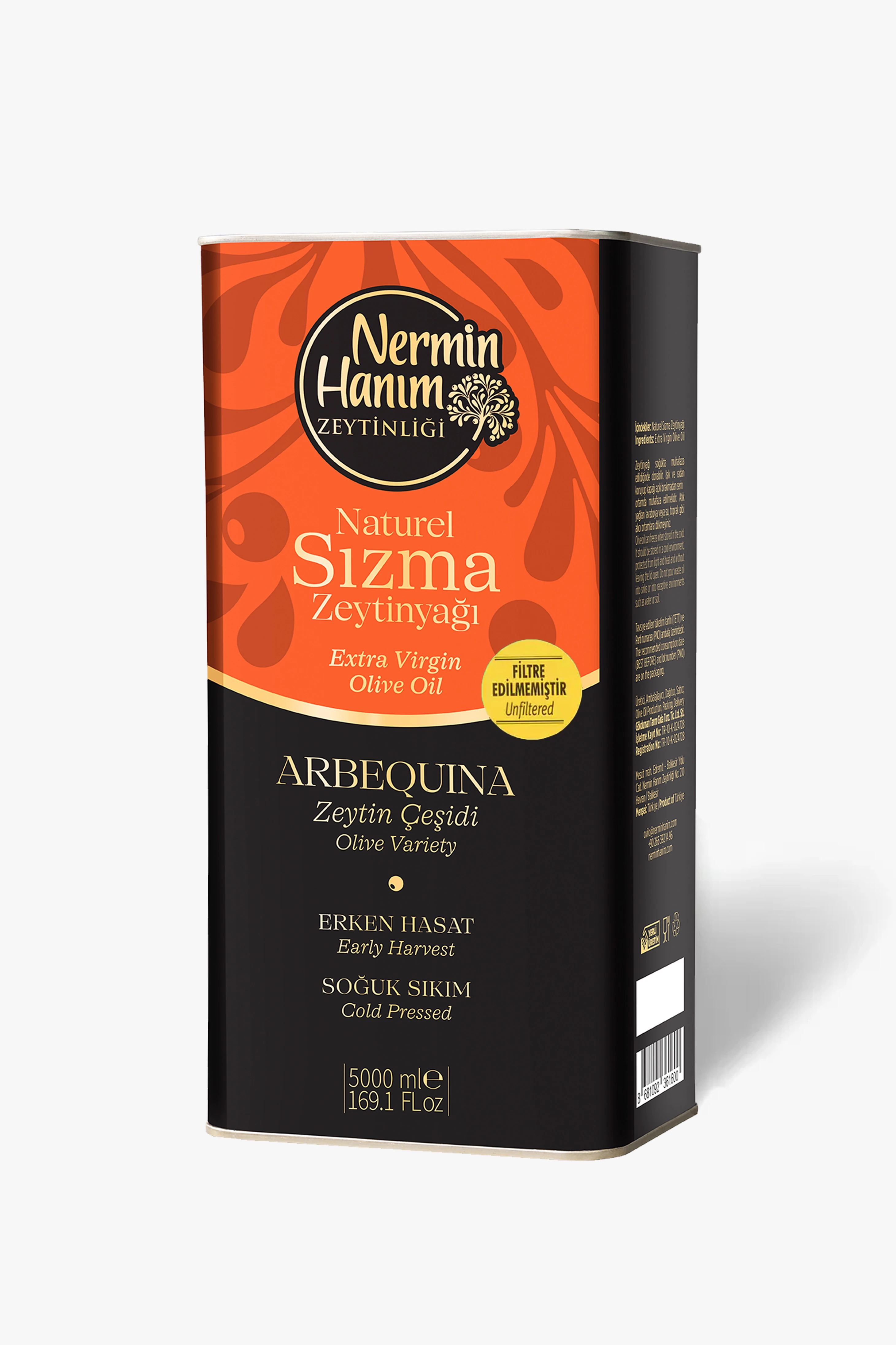 Arbequina - Filtresiz Erken Hasat Soğuk Sıkım Zeytinyağı (5lt)
