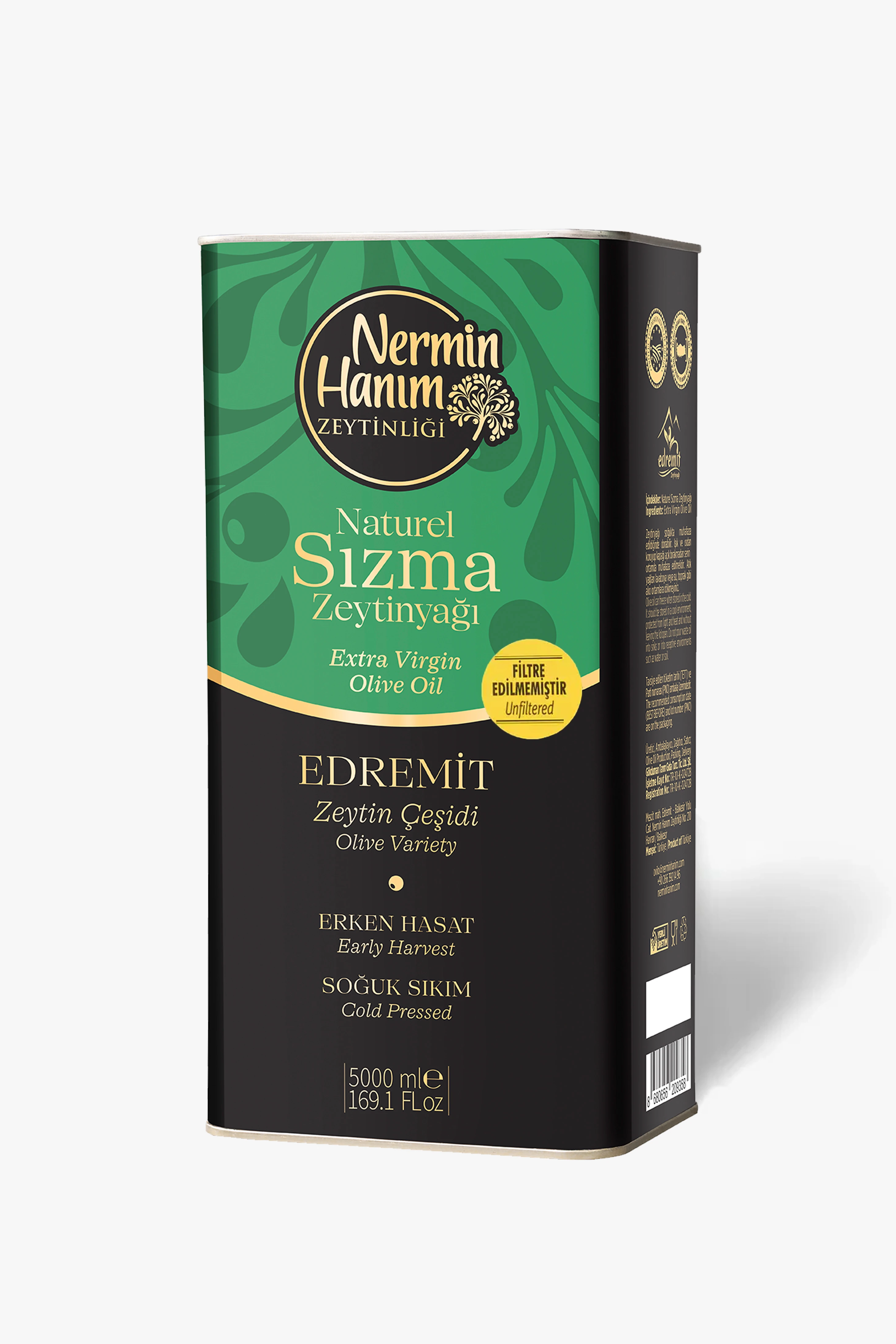 Ayvalık (Edremit) - Filtresiz Erken Hasat Soğuk Sıkım Zeytinyağı (5lt)