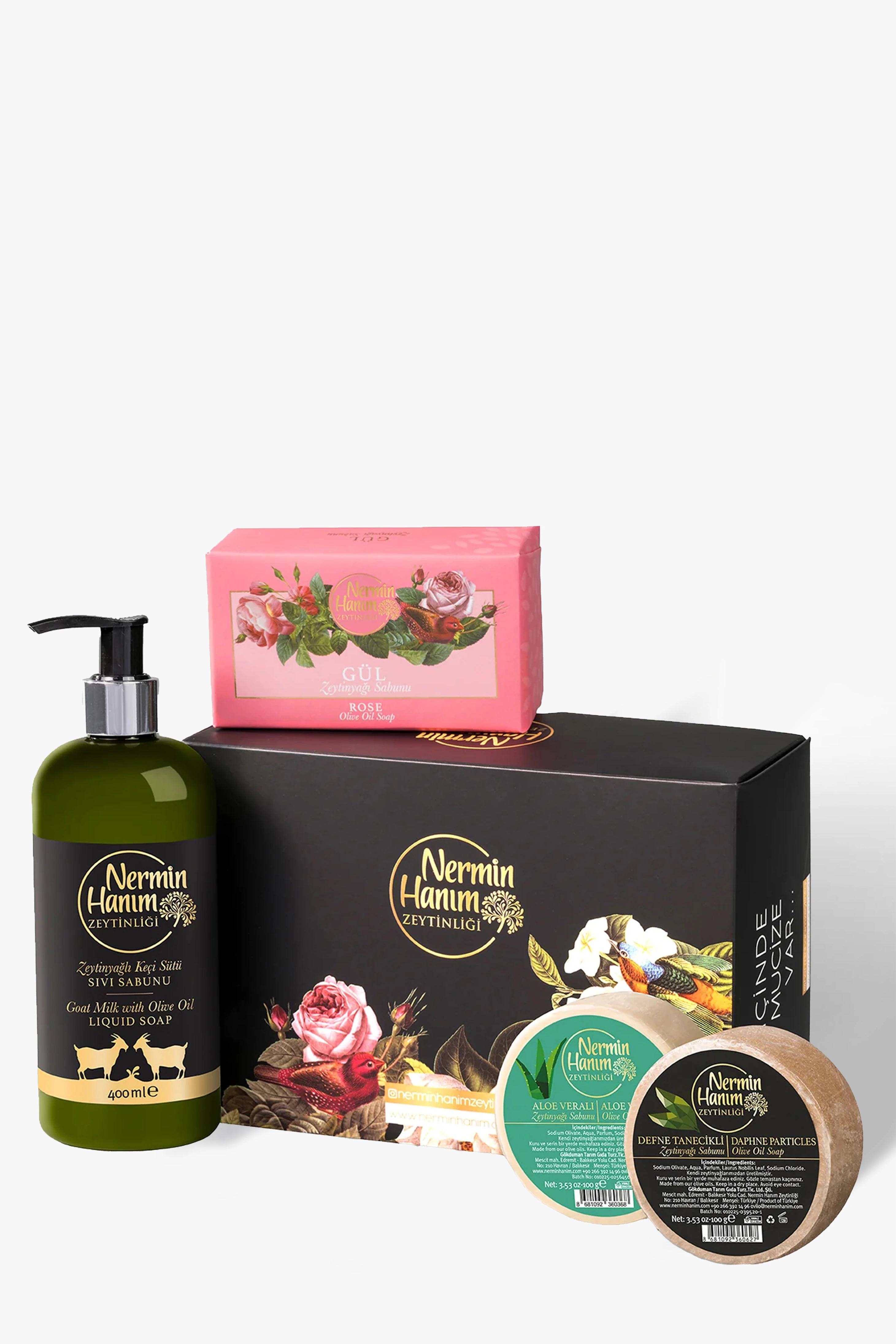 Sabun Hediye Seti- Gül, Defne, Aloe Vera, Keçi Sütlü Duş Jeli