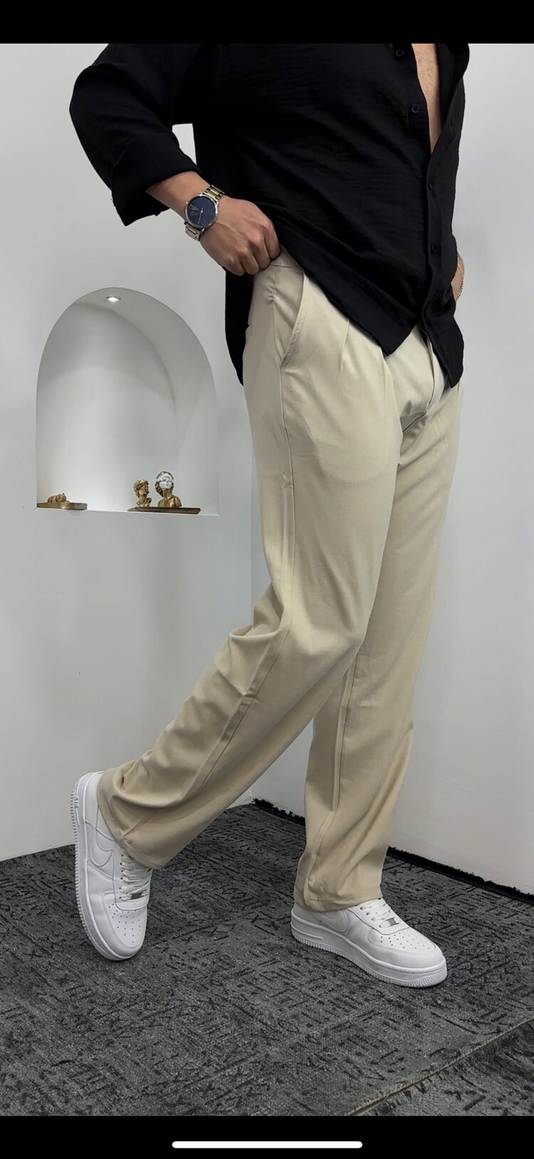 Krem Baggy Kumaş Pantalon