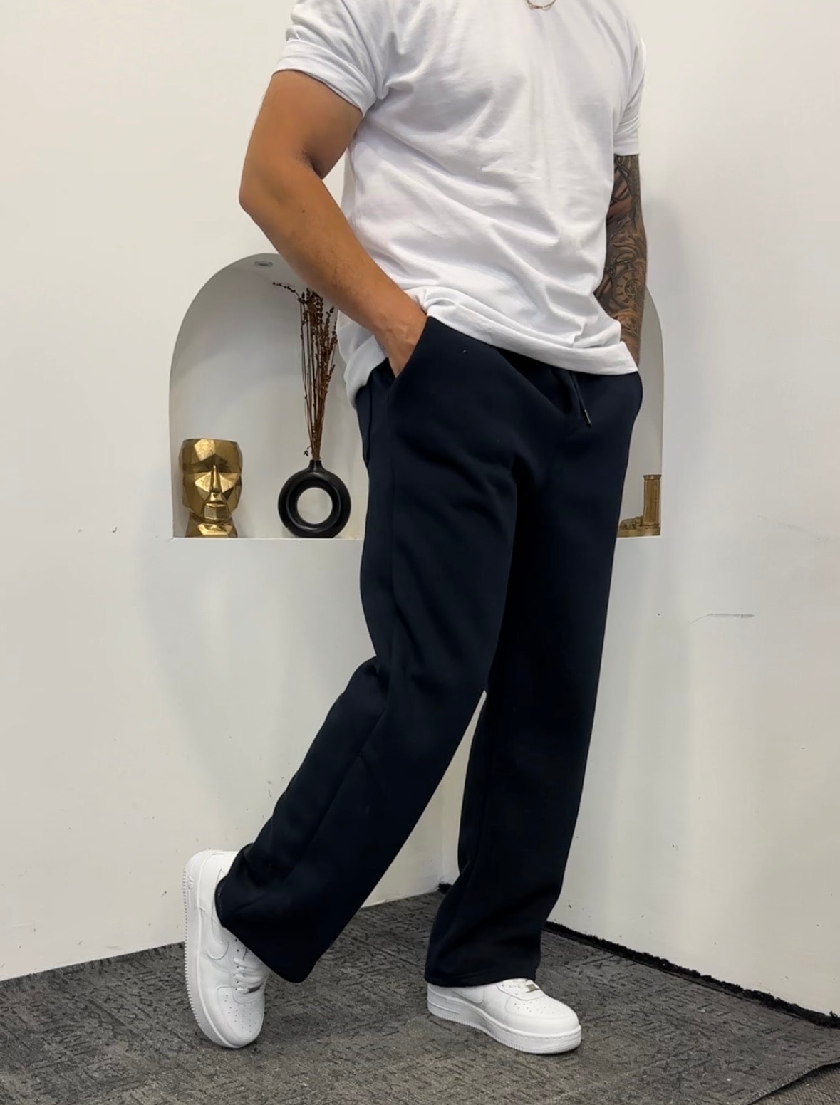 Lacivert 3 İplik şardonlu Pamuk Baggy Eşofman 