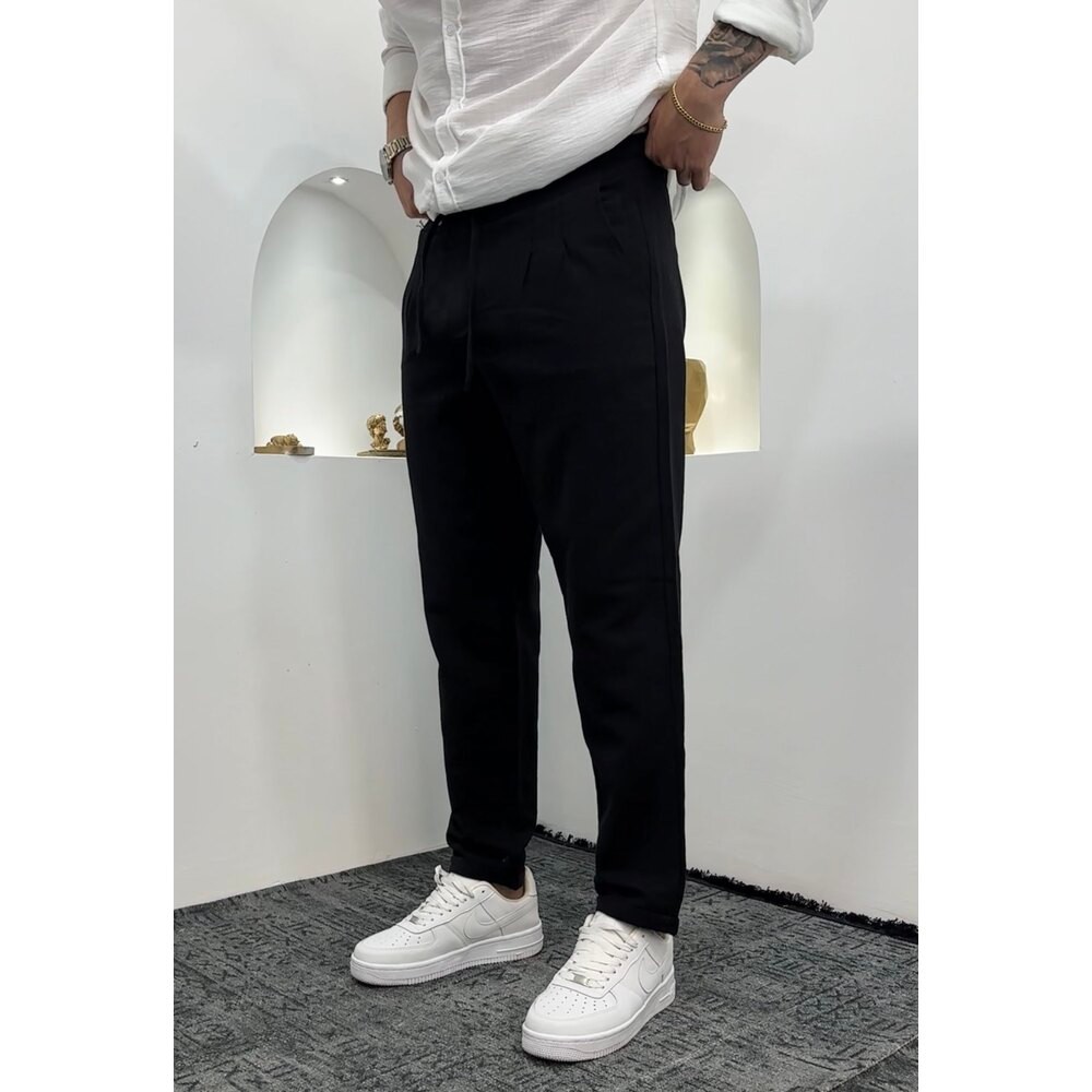Keten Double Paça siyah pantolon