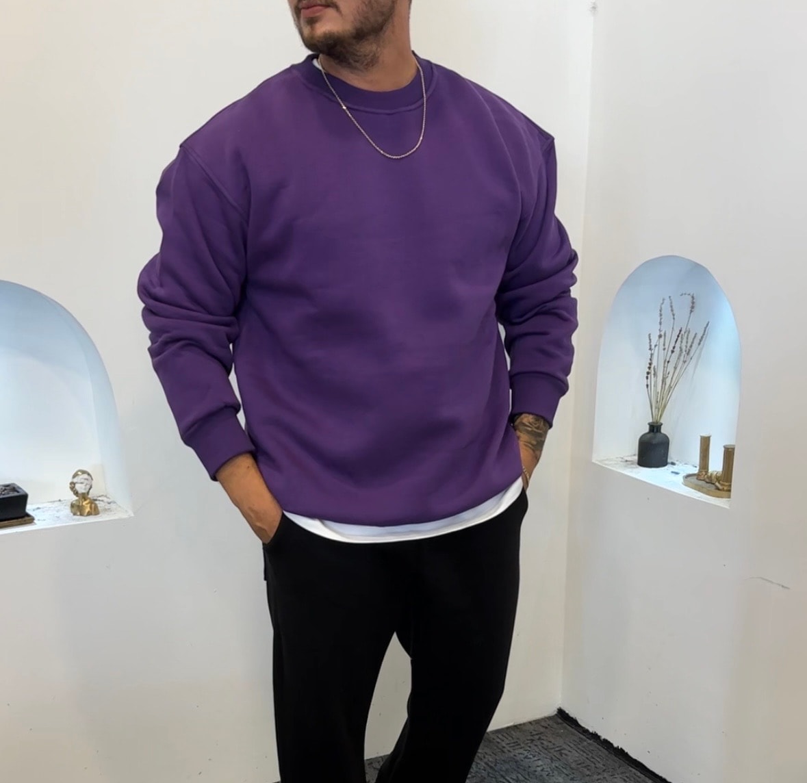 •Basic Sweat 3 İplik Şardonlu Pamuk Oversize 