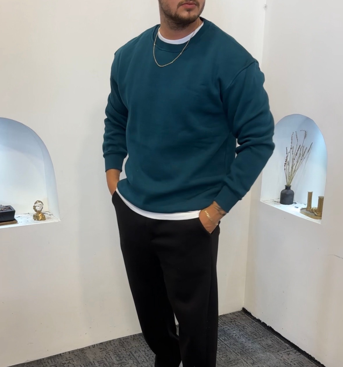 •Basic Sweat 3 İplik Şardonlu Pamuk Oversize 