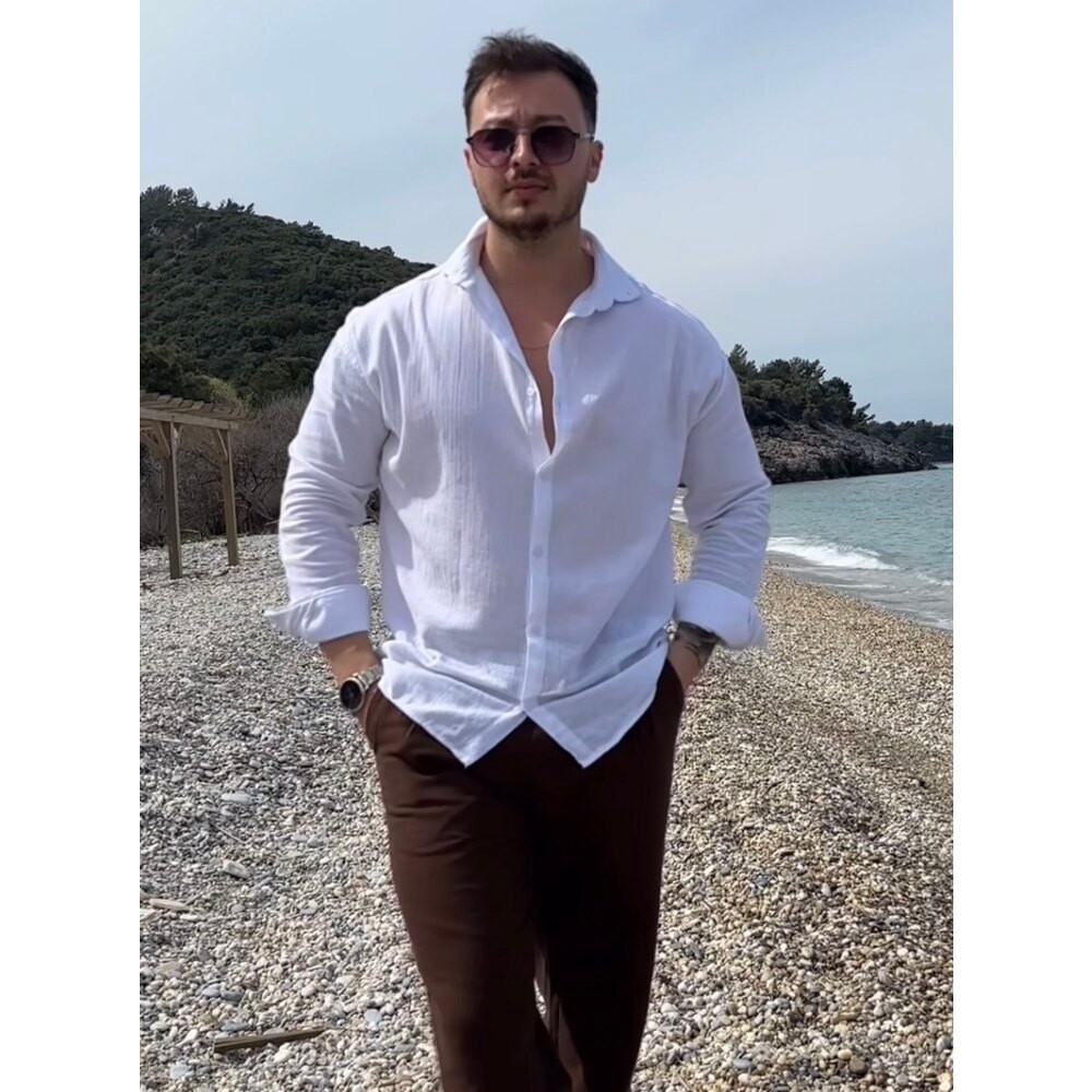 Keten Gömlek Owersize Beyaz  renk