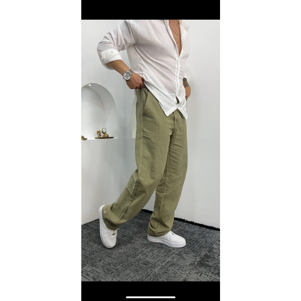 Keten kumaş Baggy Haki yeşil