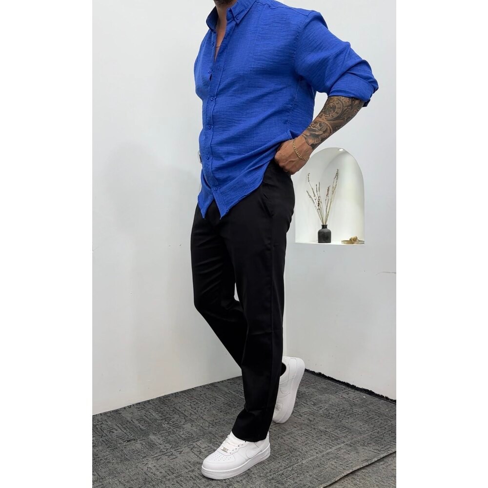 Regular Kalıp Keten Pantalon siyah