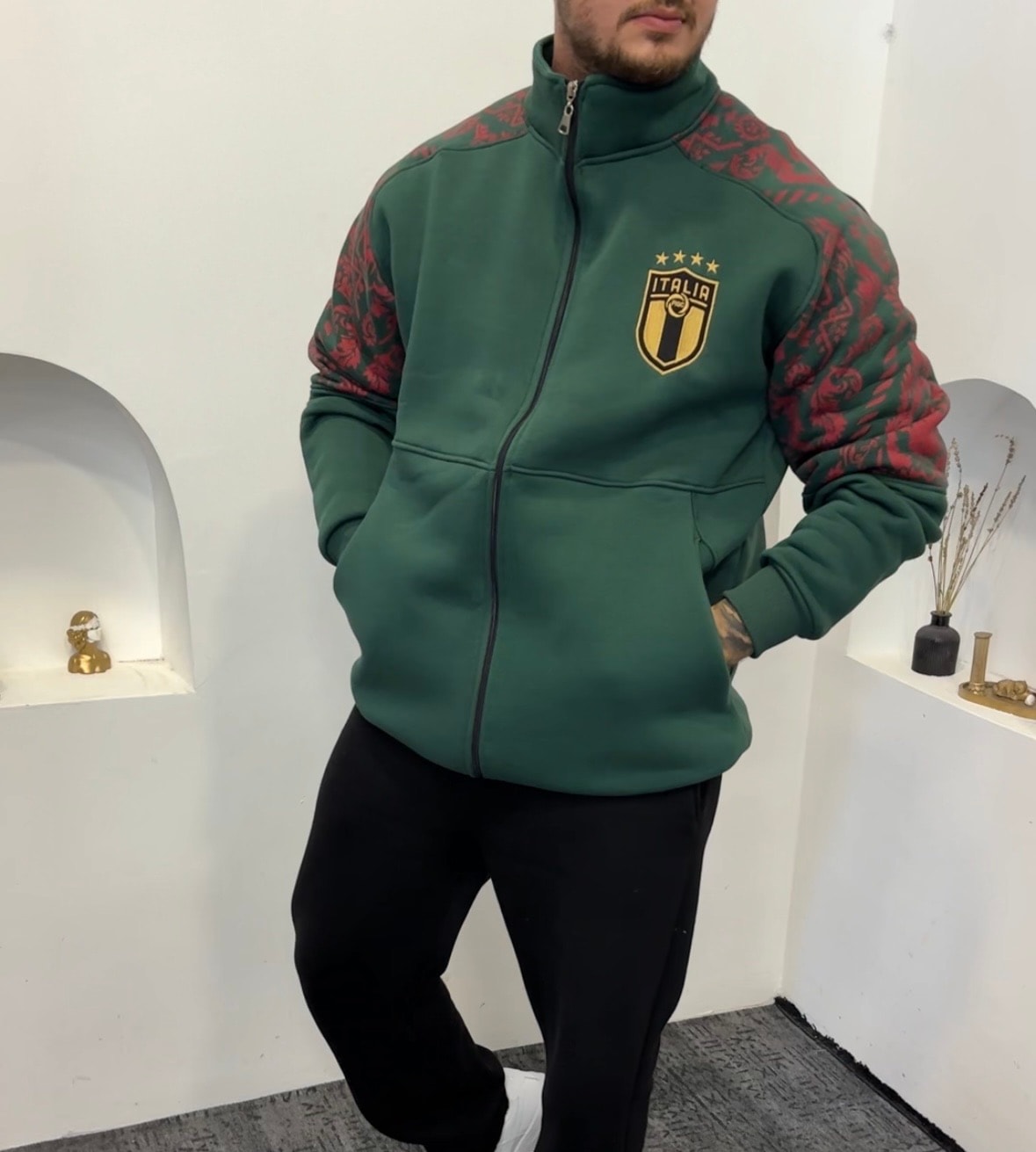 İtalya Pamuk Ceket Nakış Amblem Oversize 