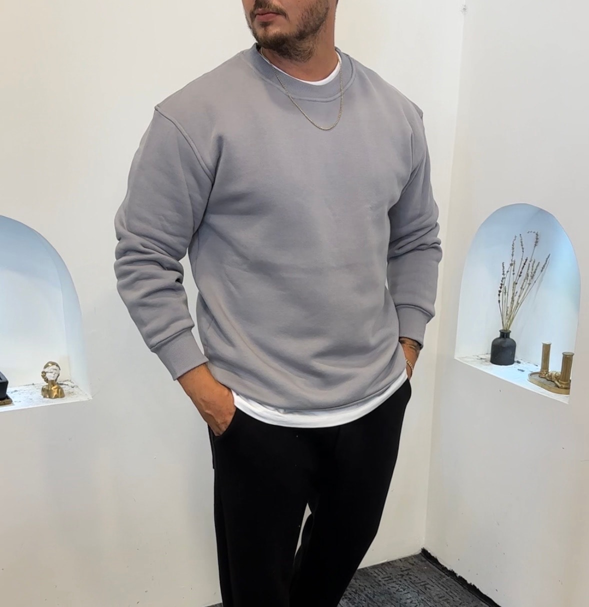 •Basic Sweat 3 İplik Şardonlu Pamuk Oversize 