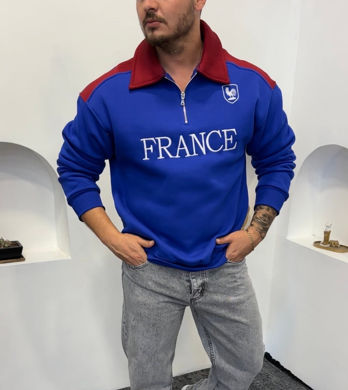 France Pamuk Sweat Nakış işlemeli 