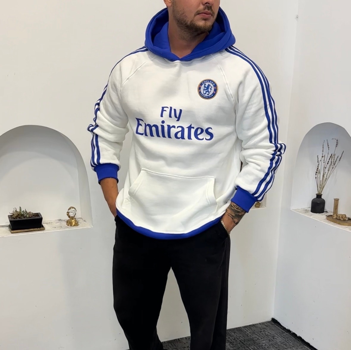 Chelsea Sweat Kapşonlu Oversize 3 İplik Şardonlu Pamuk 