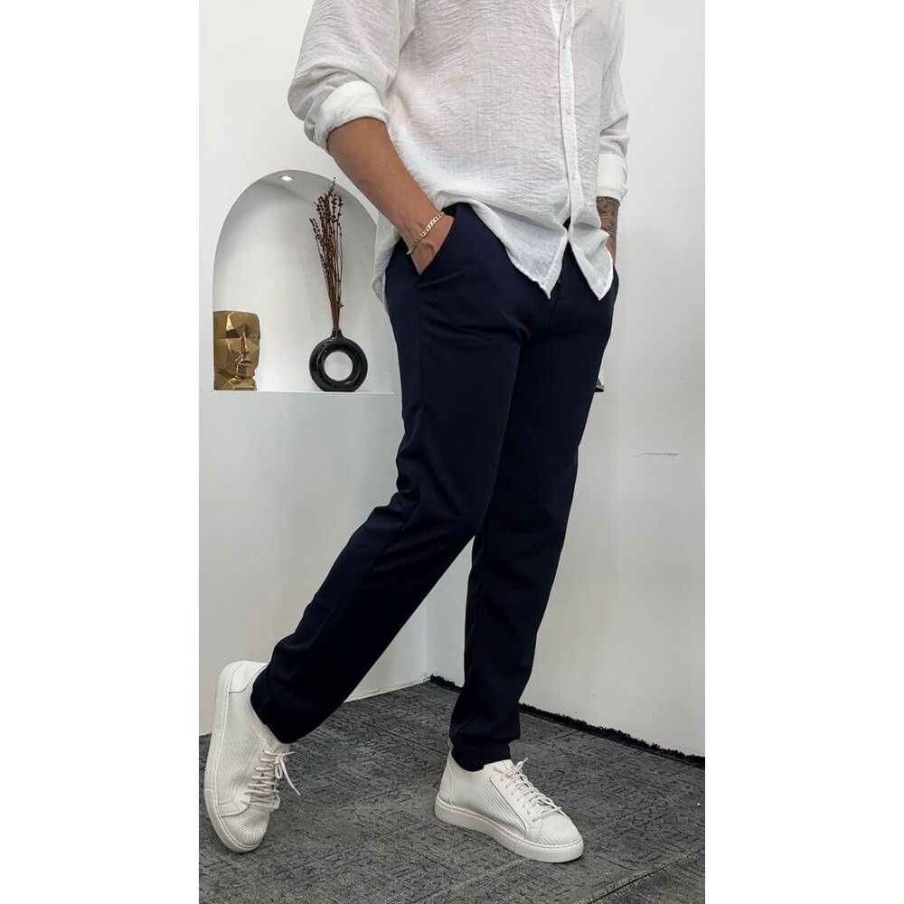 Lacivert Kumaş joger pantalon likralı fit kesim