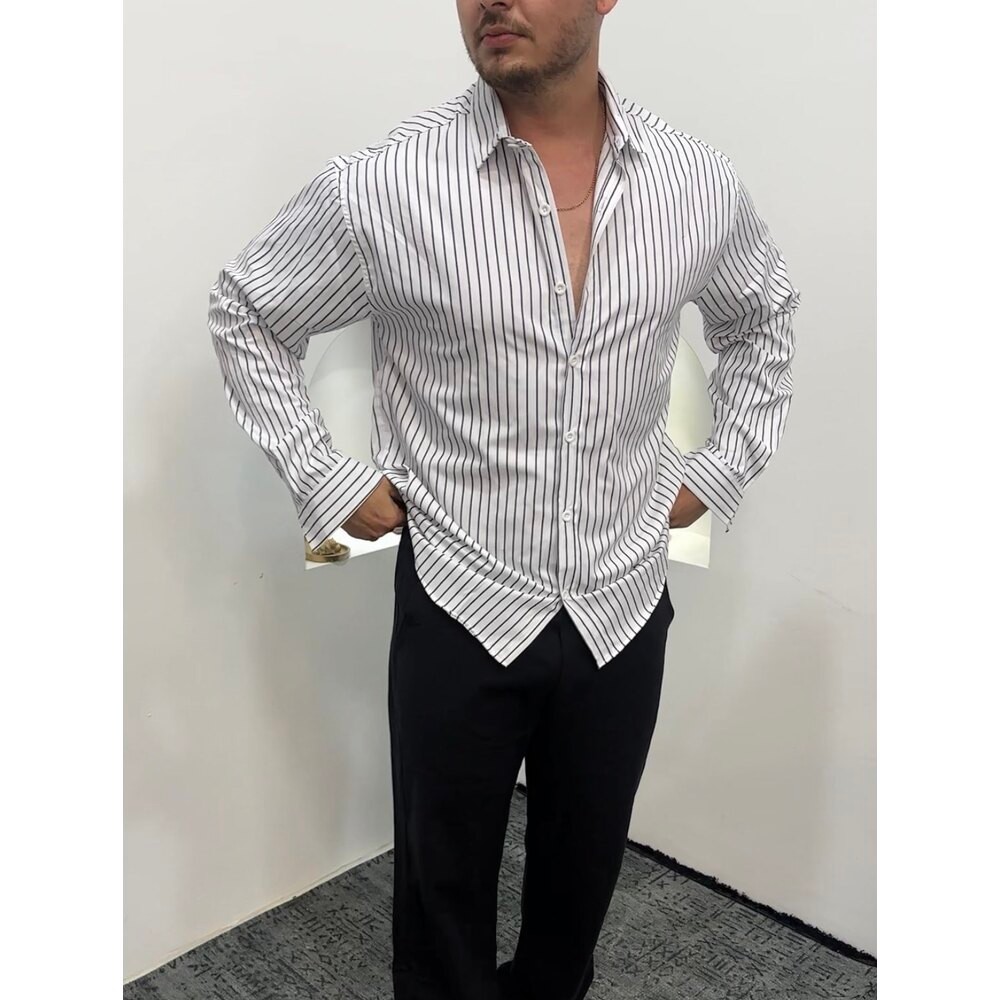 Modal Kumaş Çizgili Gömlek Oversize