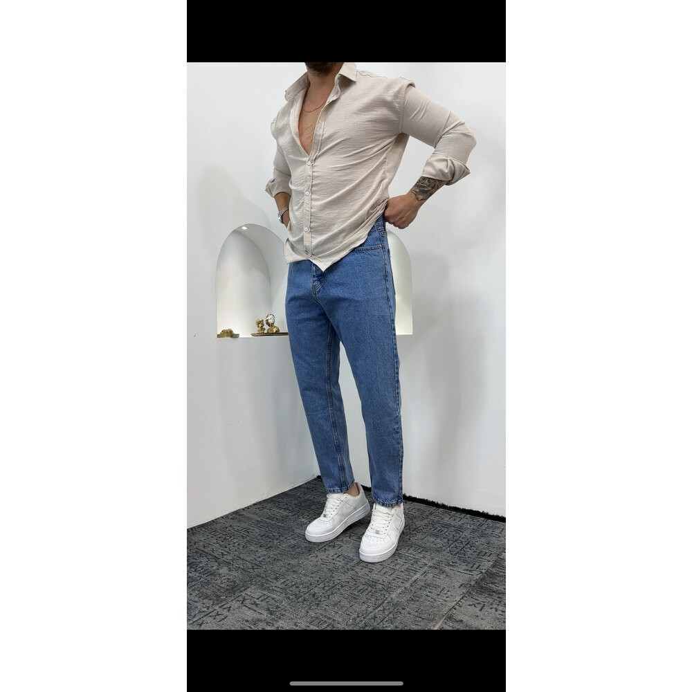 Boyfriend pantalon mavi