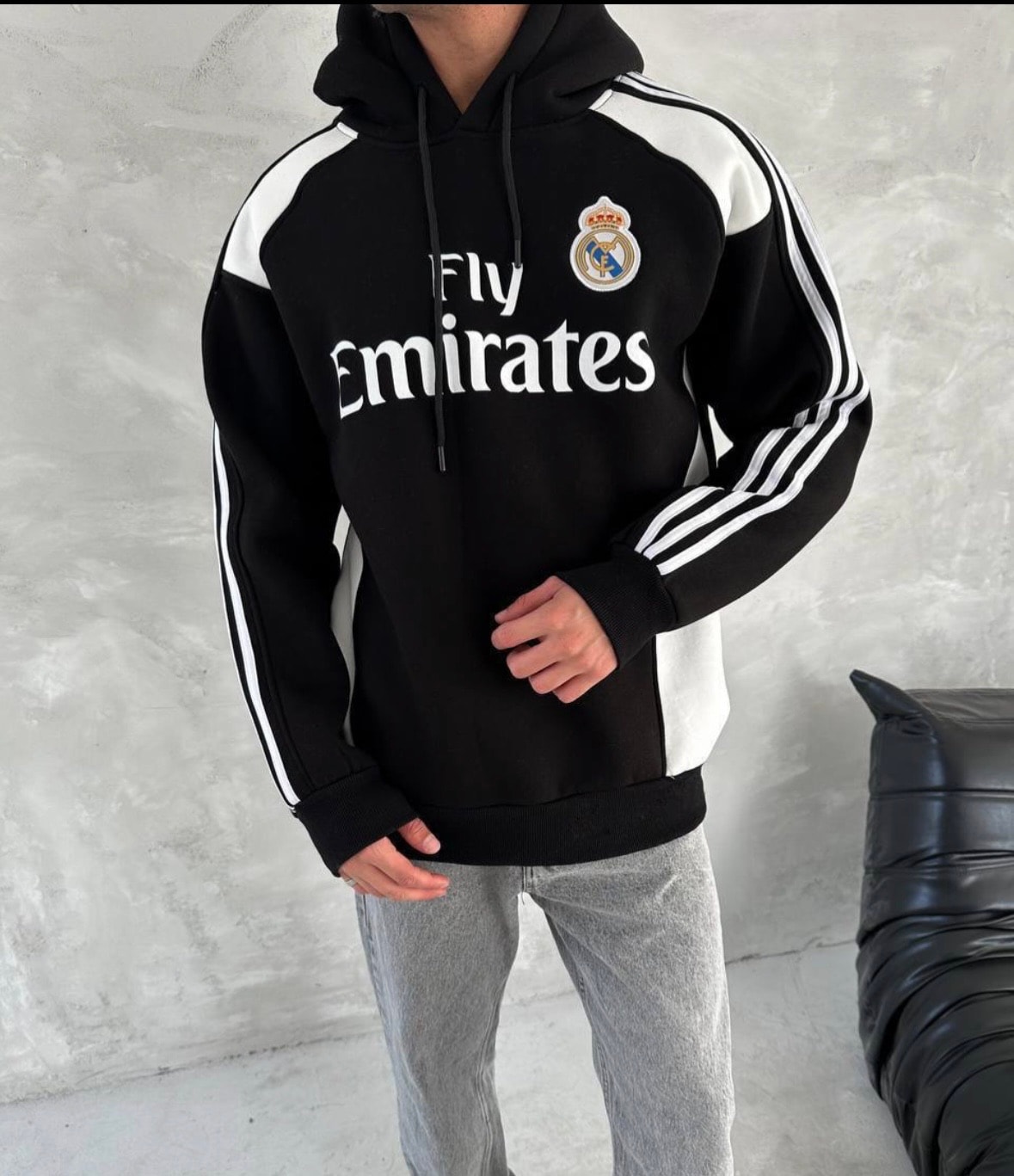 Real Kapşonlu Pamuk Sweat Nakış Arma Oversize 