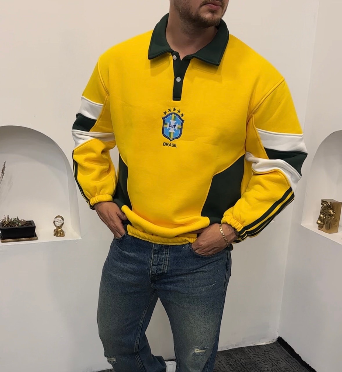 Brezilya Polo yaka Pamuk Sweat Oversize 