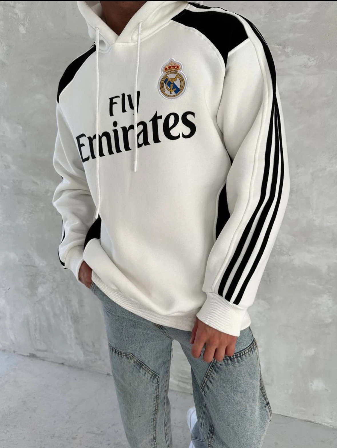 Real Kapşonlu Pamuk Sweat Nakış Arma Oversize 