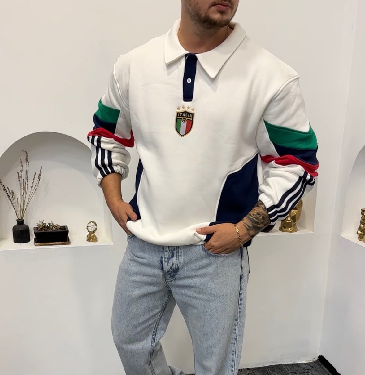 İtalya Polo yaka pamuk Sweat oversize 