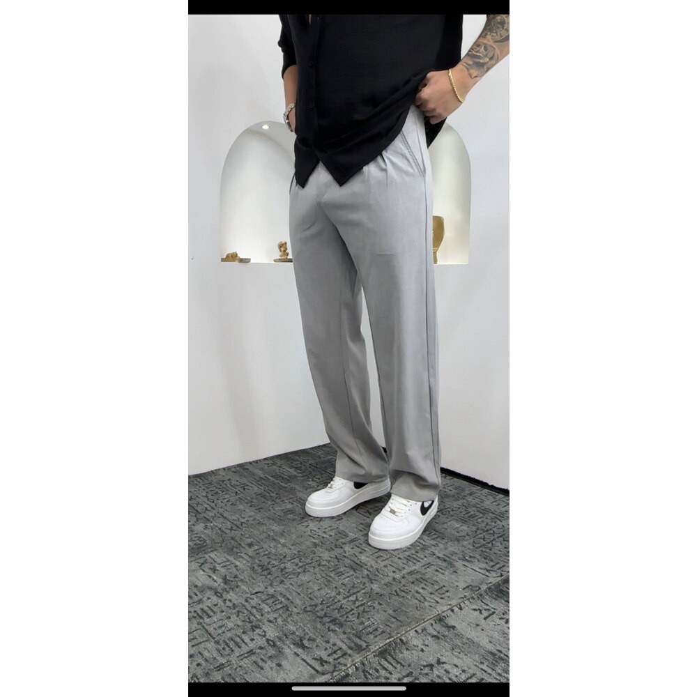 Gri Baggy Kumaş Pantalon