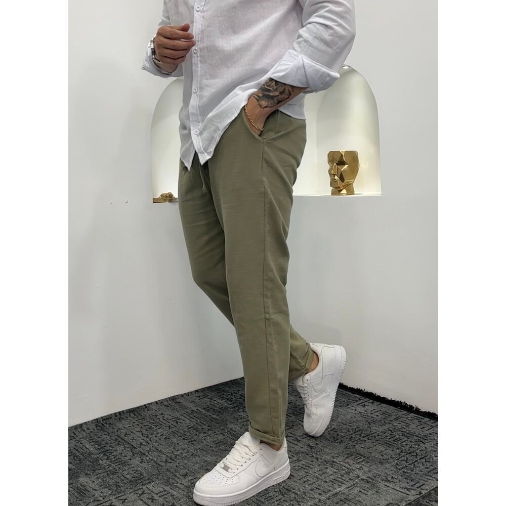 Keten Double Paça Haki pantolon