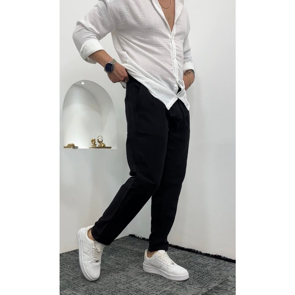 Keten Double Paça siyah pantolon
