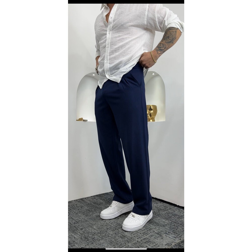 Lacivert Baggy Kumaş Pantalon