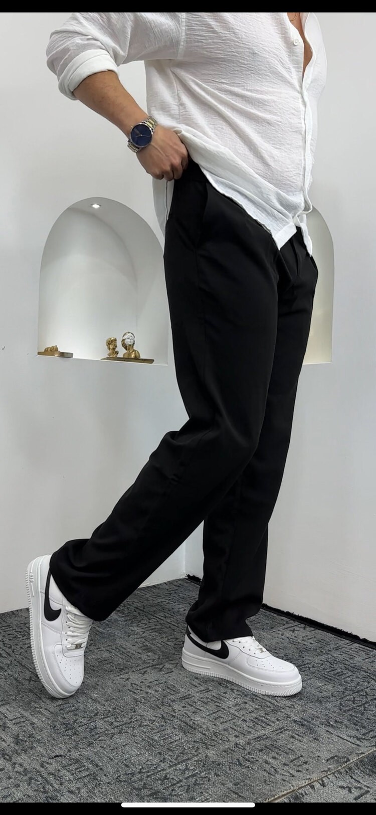 Siyah Baggy Kumaş Pantalon