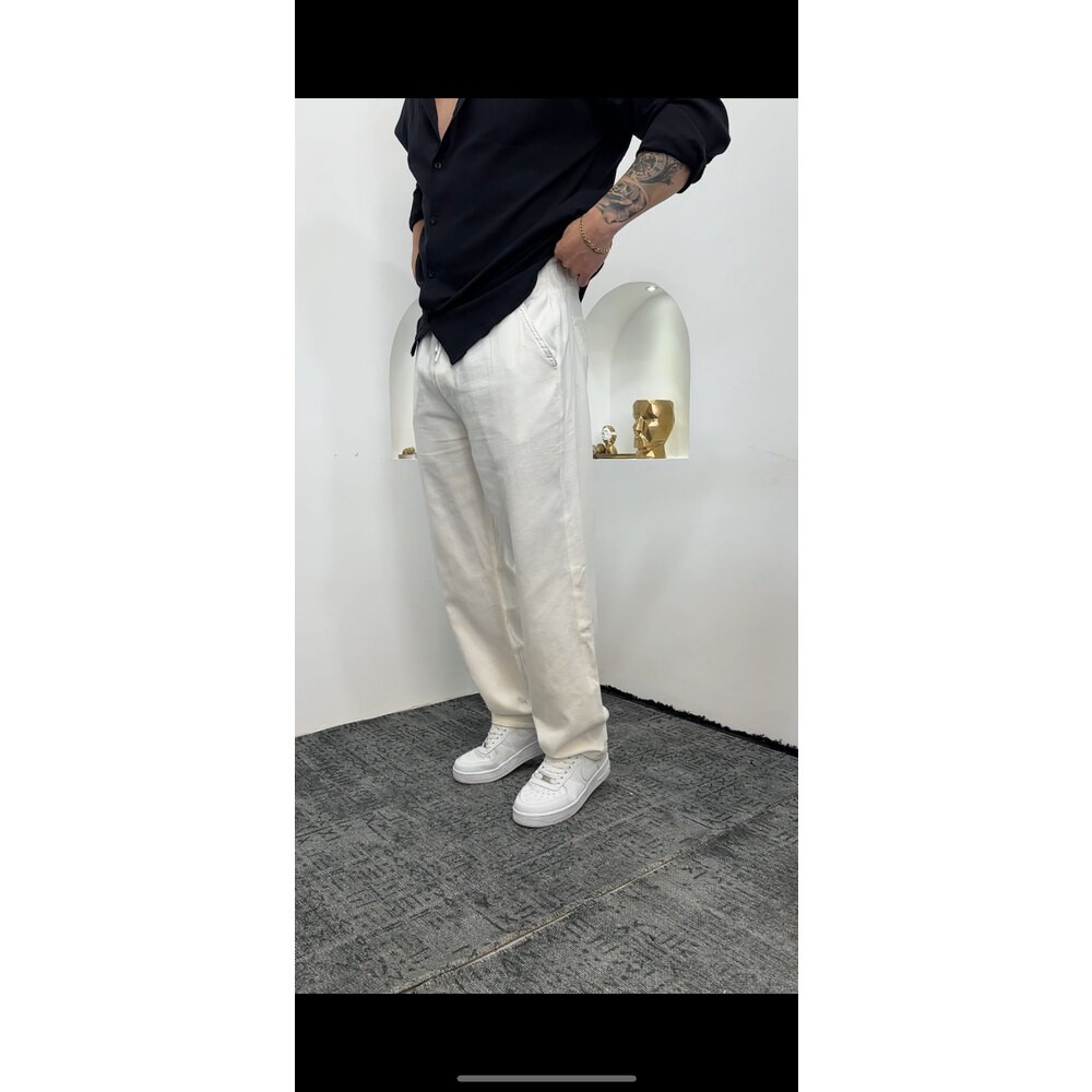Keten Baggy Pantalon beyaz